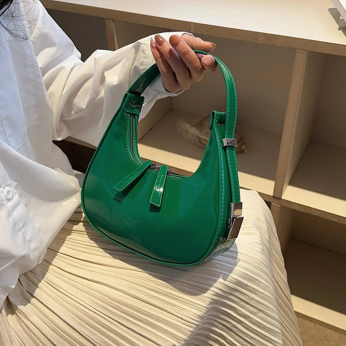 Vegan Leather Handbag for Women, Everyday City Purse in Black, styled as a SheSelects summer accessory