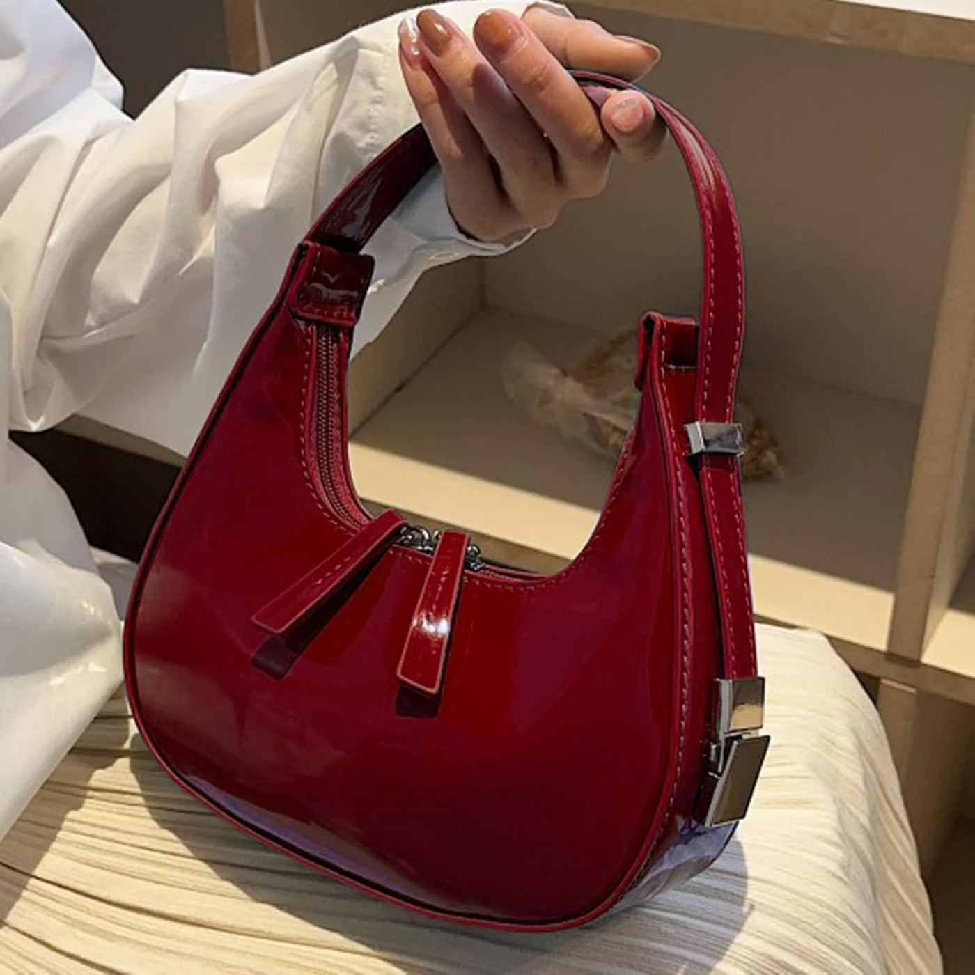 Vegan Leather Handbag for Women, Everyday City Purse in Black, styled as a SheSelects summer accessory