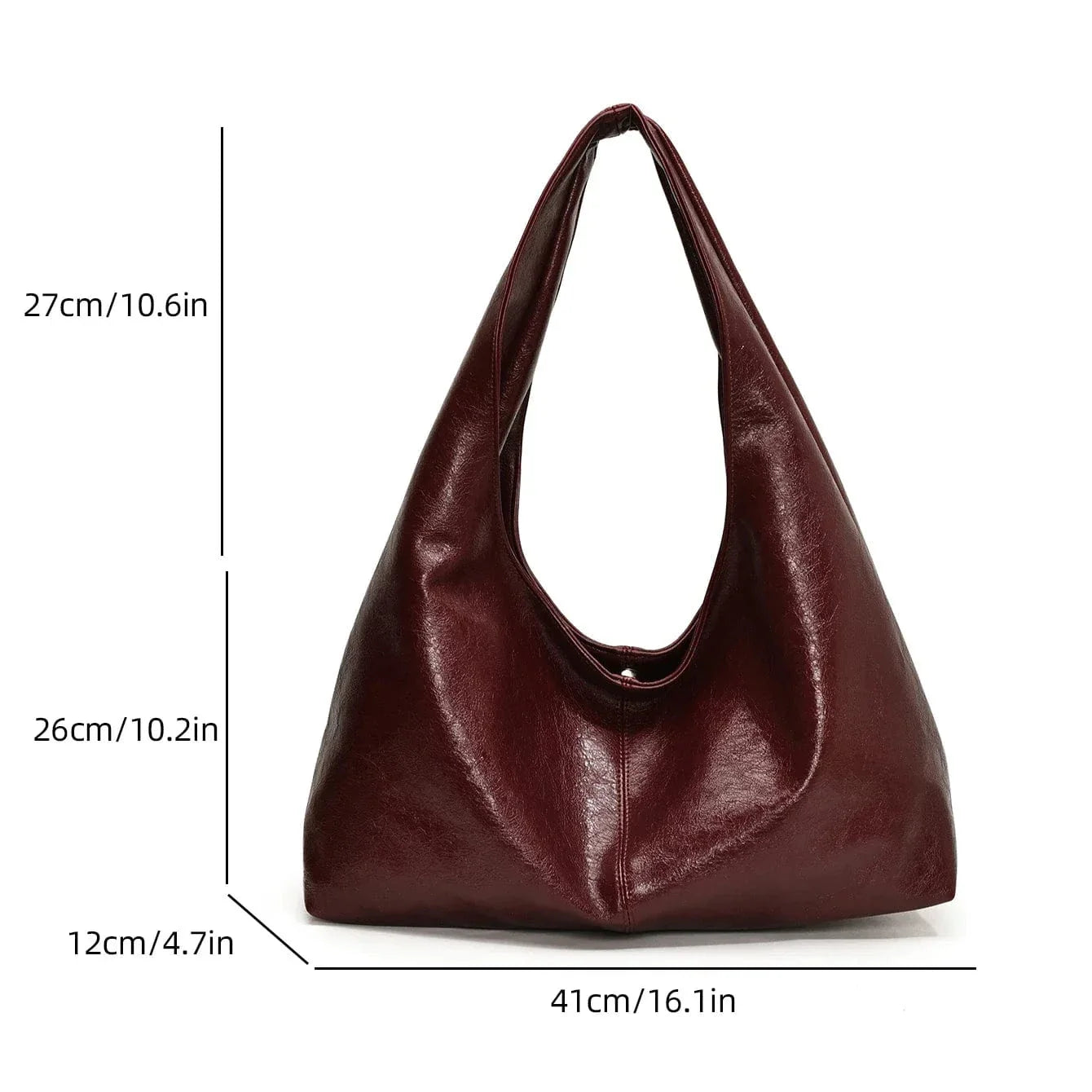 Vegan Leather Hobo Bag for Women, Slouchy Everyday Shoulder Purse in Burgundy, styled as a SheSelects summer accessory
