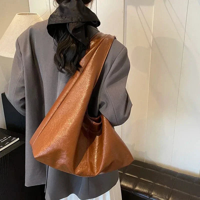 Vegan Leather Hobo Bag for Women, Slouchy Everyday Shoulder Purse in Burgundy, styled as a SheSelects summer accessory