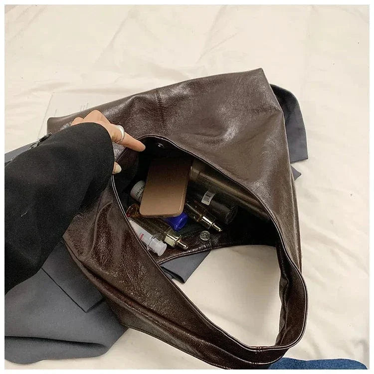Vegan Leather Hobo Bag for Women, Slouchy Everyday Shoulder Purse in Burgundy, styled as a SheSelects summer accessory