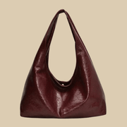Vegan Leather Hobo Bag for Women, Slouchy Everyday Shoulder Purse in Burgundy, styled as a SheSelects summer accessory