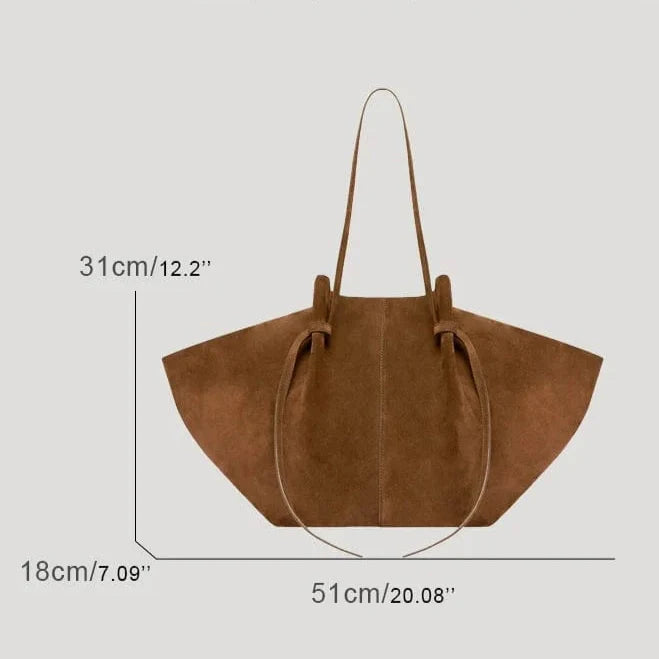 Suede Style Vegan Leather Tote Bag for Women, Soft Everyday Shoulder Purse in Coffee, styled as a SheSelects summer accessory