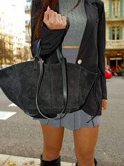 Suede Style Vegan Leather Tote Bag for Women, Soft Everyday Shoulder Purse in Coffee, styled as a SheSelects summer accessory