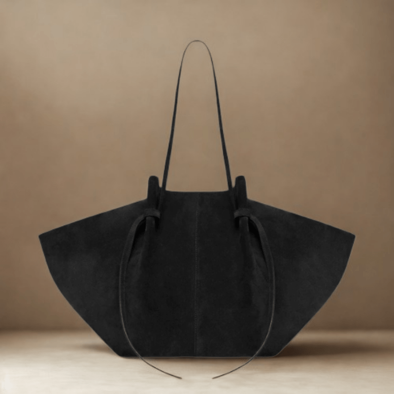 Suede Style Vegan Leather Tote Bag for Women, Soft Everyday Shoulder Purse in Coffee, styled as a SheSelects summer accessory