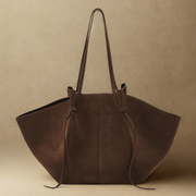 Suede Style Vegan Leather Tote Bag for Women, Soft Everyday Shoulder Purse in Coffee, styled as a SheSelects summer accessory