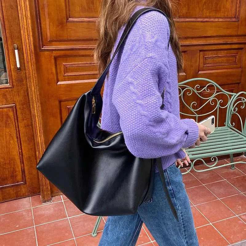 Vegan Leather Tote Bag for Women, Soft Everyday Shoulder Purse in Coffee, styled as a SheSelects summer accessory