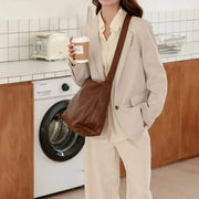Vegan Leather Tote Bag for Women, Soft Everyday Shoulder Purse in Coffee, styled as a SheSelects summer accessory