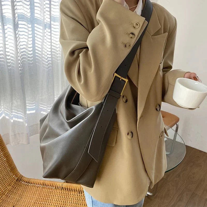 Vegan Leather Tote Bag for Women, Soft Everyday Shoulder Purse in Coffee, styled as a SheSelects summer accessory