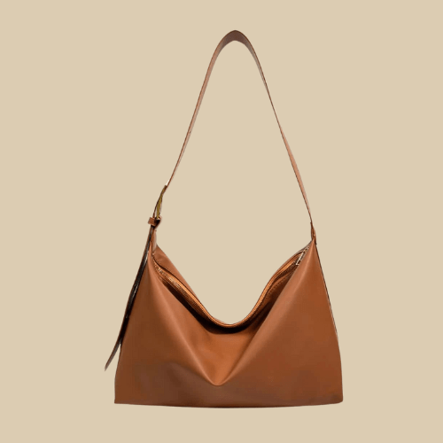 Vegan Leather Tote Bag for Women, Soft Everyday Shoulder Purse in Coffee, styled as a SheSelects summer accessory