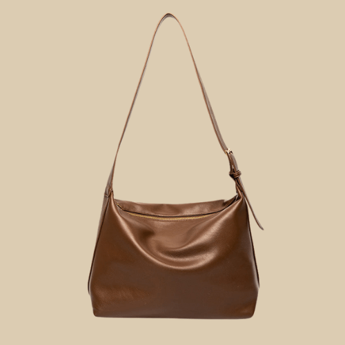 Vegan Leather Tote Bag for Women, Soft Everyday Shoulder Purse in Coffee, styled as a SheSelects summer accessory