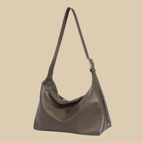 Vegan Leather Tote Bag for Women, Soft Everyday Shoulder Purse in Coffee, styled as a SheSelects summer accessory