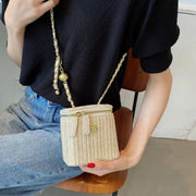 Straw Summer Bag for Women, Natural Summer Vacation Purse in Black, styled as a SheSelects summer accessory