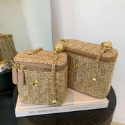 Straw Summer Bag for Women, Natural Summer Vacation Purse in Black, styled as a SheSelects summer accessory