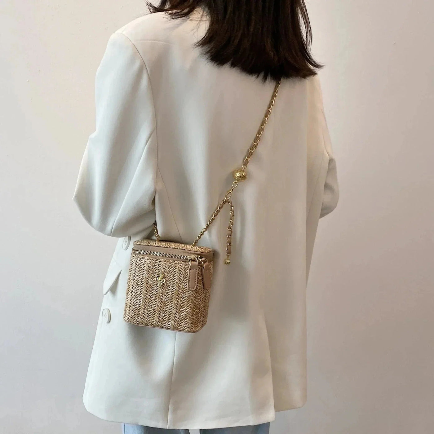 Straw Summer Bag for Women, Natural Summer Vacation Purse in Black, styled as a SheSelects summer accessory