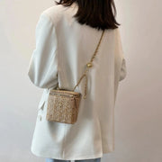 Straw Summer Bag for Women, Natural Summer Vacation Purse in Black, styled as a SheSelects summer accessory