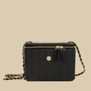 Straw Summer Bag for Women, Natural Summer Vacation Purse in Black, styled as a SheSelects summer accessory
