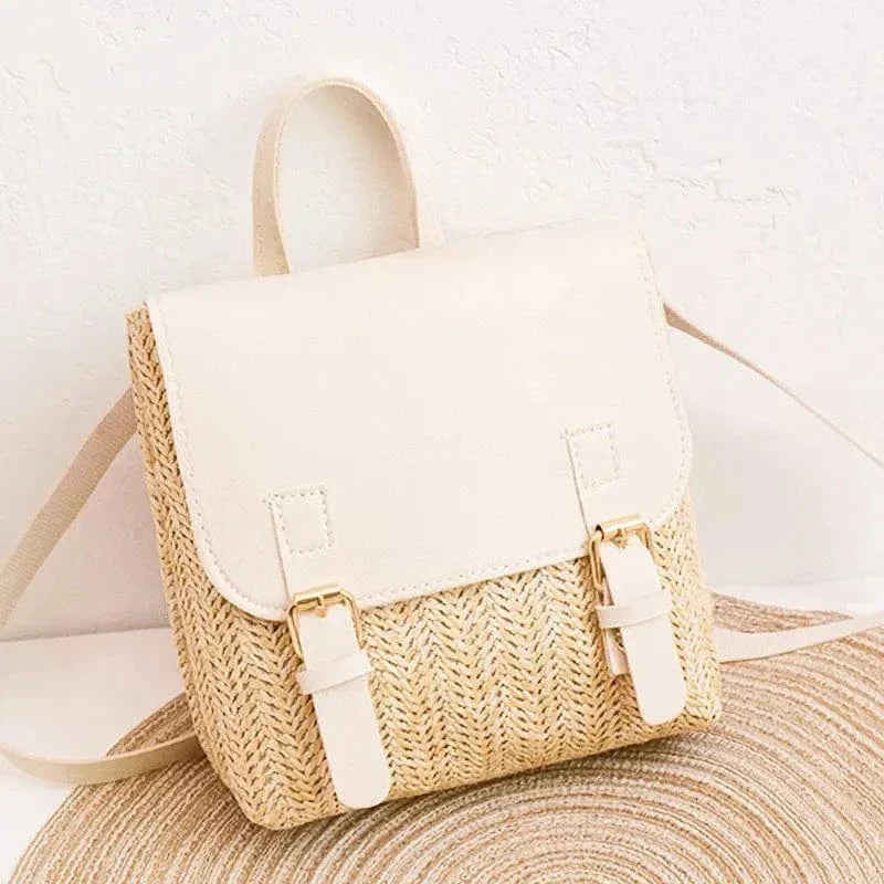 Mini Straw Backpack for Women, Lightweight Summer Travel Bag in Black, styled as a SheSelects summer accessory