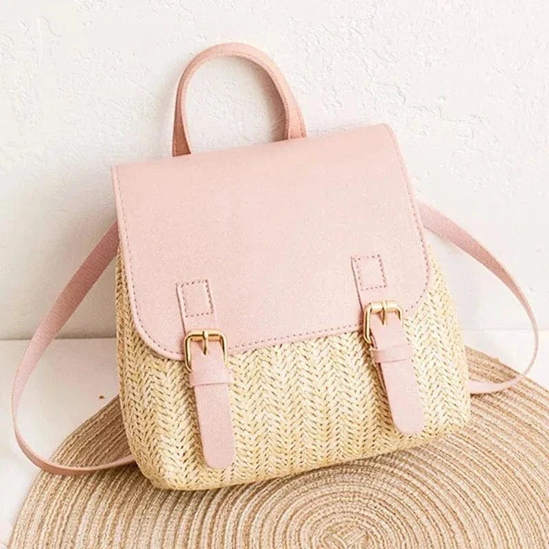 Mini Straw Backpack for Women, Lightweight Summer Travel Bag in Black, styled as a SheSelects summer accessory