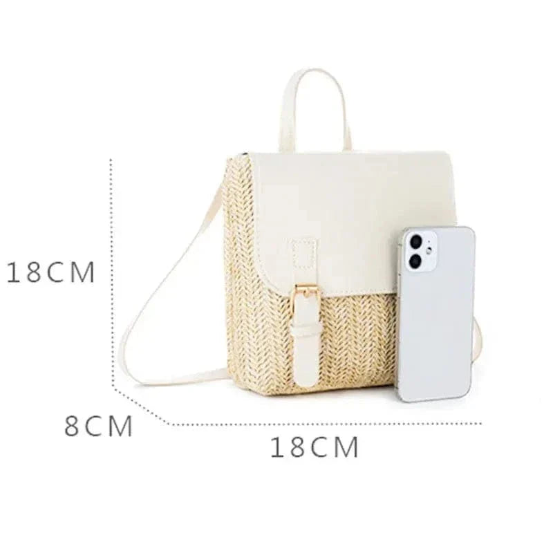 Mini Straw Backpack for Women, Lightweight Summer Travel Bag in Black, styled as a SheSelects summer accessory