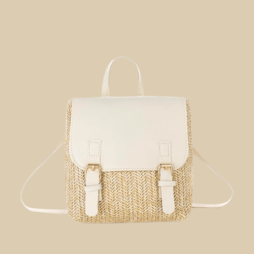 Mini Straw Backpack for Women, Lightweight Summer Travel Bag in Black, styled as a SheSelects summer accessory