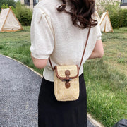 Mini Straw Summer Bag for Women, Natural Summer Vacation Purse in Light Brown, styled as a SheSelects summer accessory