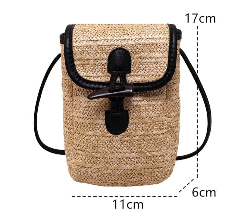 Mini Straw Summer Bag for Women, Natural Summer Vacation Purse in Light Brown, styled as a SheSelects summer accessory