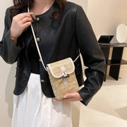 Mini Straw Summer Bag for Women, Natural Summer Vacation Purse in Light Brown, styled as a SheSelects summer accessory