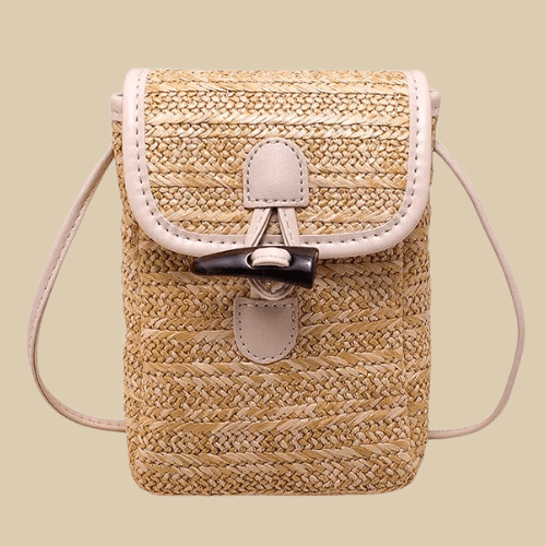 Mini Straw Summer Bag for Women, Natural Summer Vacation Purse in Light Brown, styled as a SheSelects summer accessory
