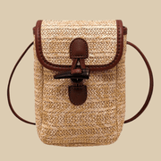 Mini Straw Summer Bag for Women, Natural Summer Vacation Purse in Light Brown, styled as a SheSelects summer accessory