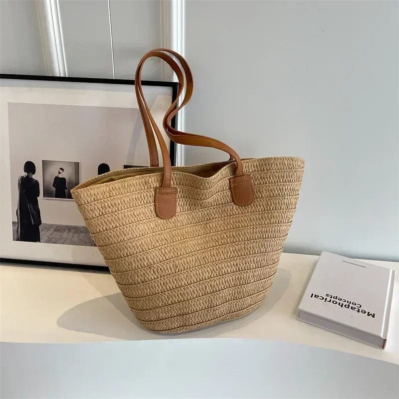 Oversized Straw Summer Bag for Women, Natural Summer Vacation Purse in White, styled as a SheSelects summer accessory