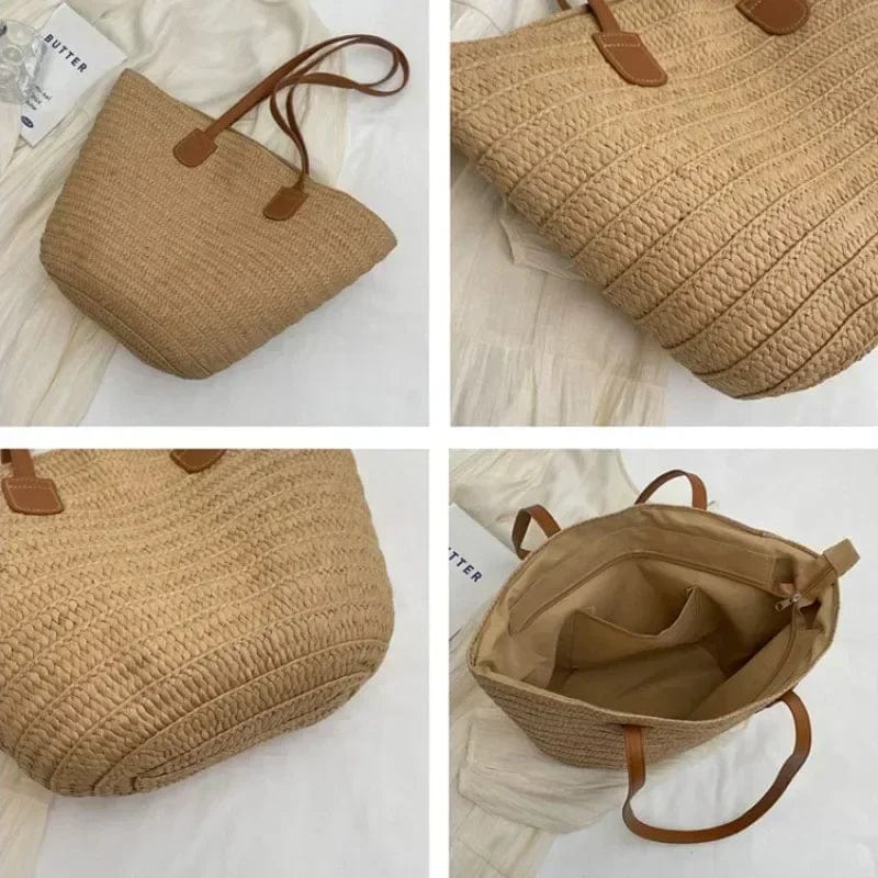 Oversized Straw Summer Bag for Women, Natural Summer Vacation Purse in White, styled as a SheSelects summer accessory