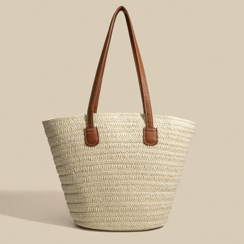 Oversized Straw Summer Bag for Women, Natural Summer Vacation Purse in White, styled as a SheSelects summer accessory