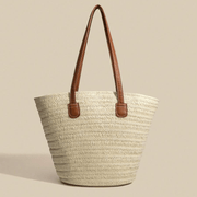 Oversized Straw Summer Bag for Women, Natural Summer Vacation Purse in White, styled as a SheSelects summer accessory