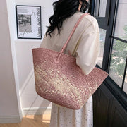 Pink Straw Summer Bag for Women, Natural Summer Vacation Purse in Pink, styled as a SheSelects summer accessory