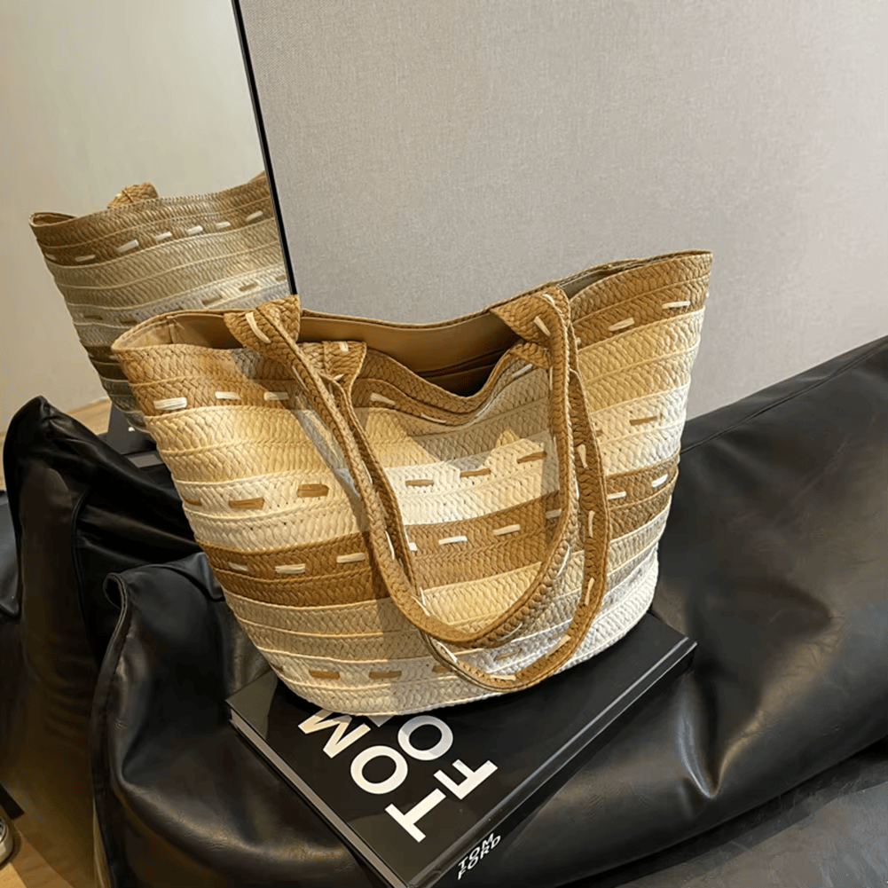 Straw Summer Bag for Women, Natural Summer Vacation Purse in Beige, styled as a SheSelects summer accessory