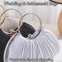 Plissierte Satin-Abendclutch, Brauttasche mit goldenem Ringgriff und Envelope-Tasche