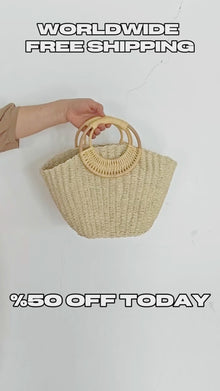 Handgemachte Stroh-Strandtasche, Sommer-Raffia-Einkaufstasche für den Urlaub