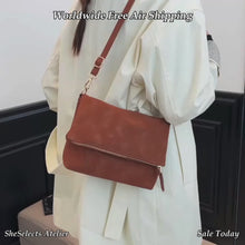 Vegan Leather Envelope Crossbody Bag, Vintage Foldover Zipper Purse