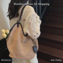Large Woven Look Shoulder Tote Bag, Slouchy Hobo Purse in Black or Brown