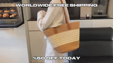 Beige Bast-Tasche, große Sommer-Strandtasche, Resort-Tasche