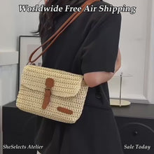 Sac bandoulière en paille tressée avec boucle, sac bohème d'été