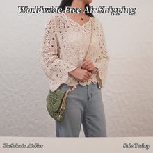 Geflochtene Stroh-Crossbody-Tasche mit Perlenriemen, Boho-Sommertasche