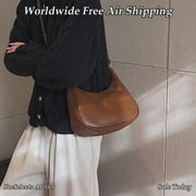 Retro Vegan Leather Hobo Bag, Crescent Shoulder Purse with Gold Studs and Two Straps