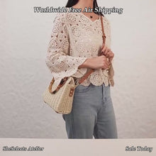 Straw Woven Bamboo Handle Bag, Structured Crossbody Purse for Women