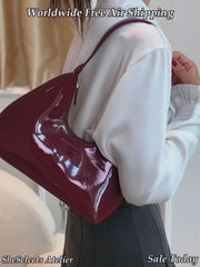Glossy Vegan Leather Handbag, Structured Shoulder Bag, Everyday Purse for Women