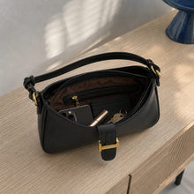 Minimalist Vegan Leather Baguette Bag with Knot Strap and Gold Clasp