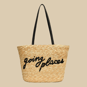 Raffia Beach Bag for Women, Lightweight Summer Vacation Purse in Khaki, styled as a SheSelects summer accessory