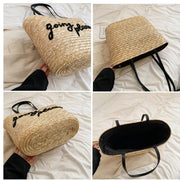 Raffia Beach Bag for Women, Lightweight Summer Vacation Purse in Khaki, styled as a SheSelects summer accessory