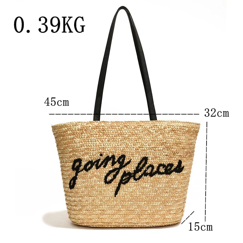 Raffia Beach Bag for Women, Lightweight Summer Vacation Purse in Khaki, styled as a SheSelects summer accessory
